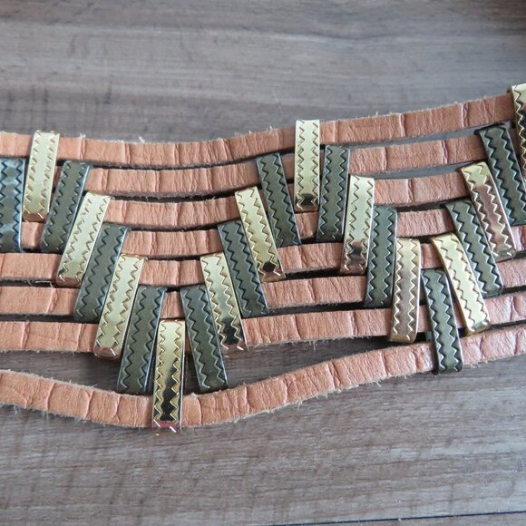 VINTAGE JOSE COTEL Multi Strand Southwestern Boho Wide Tan Leather Belt - Picture 3 of 11